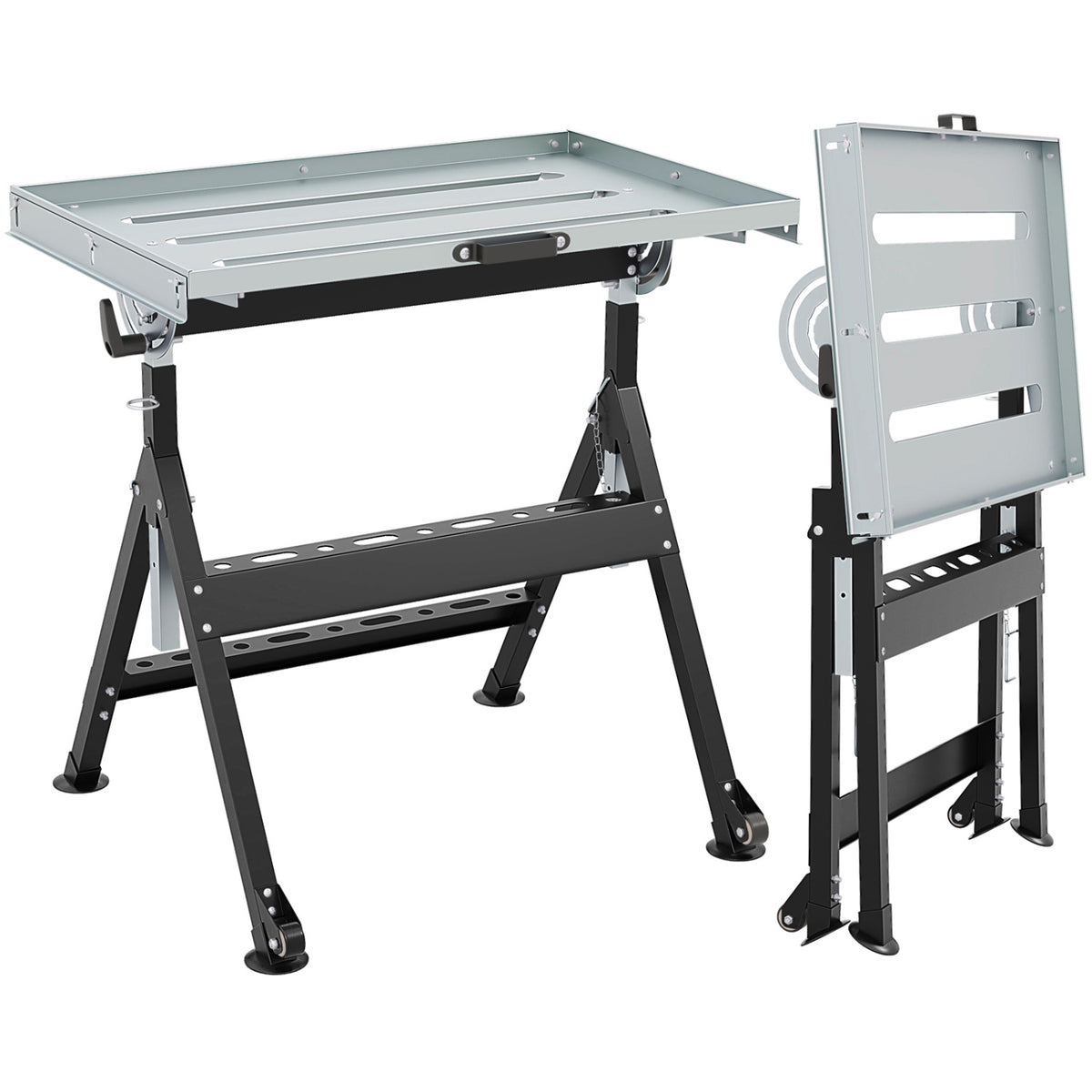 Folding Welding Table, 4-Level Height Workbench – Black