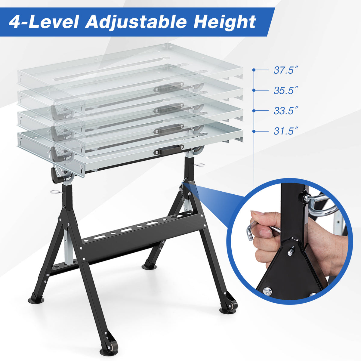 Folding Welding Table, 4-Level Height Workbench – Black