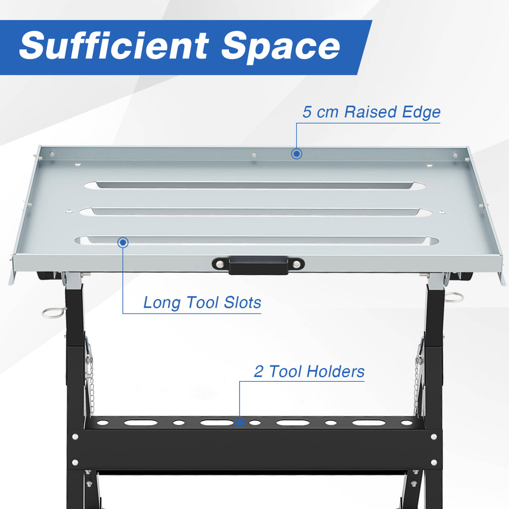 Folding Welding Table, 4-Level Height Workbench – Black