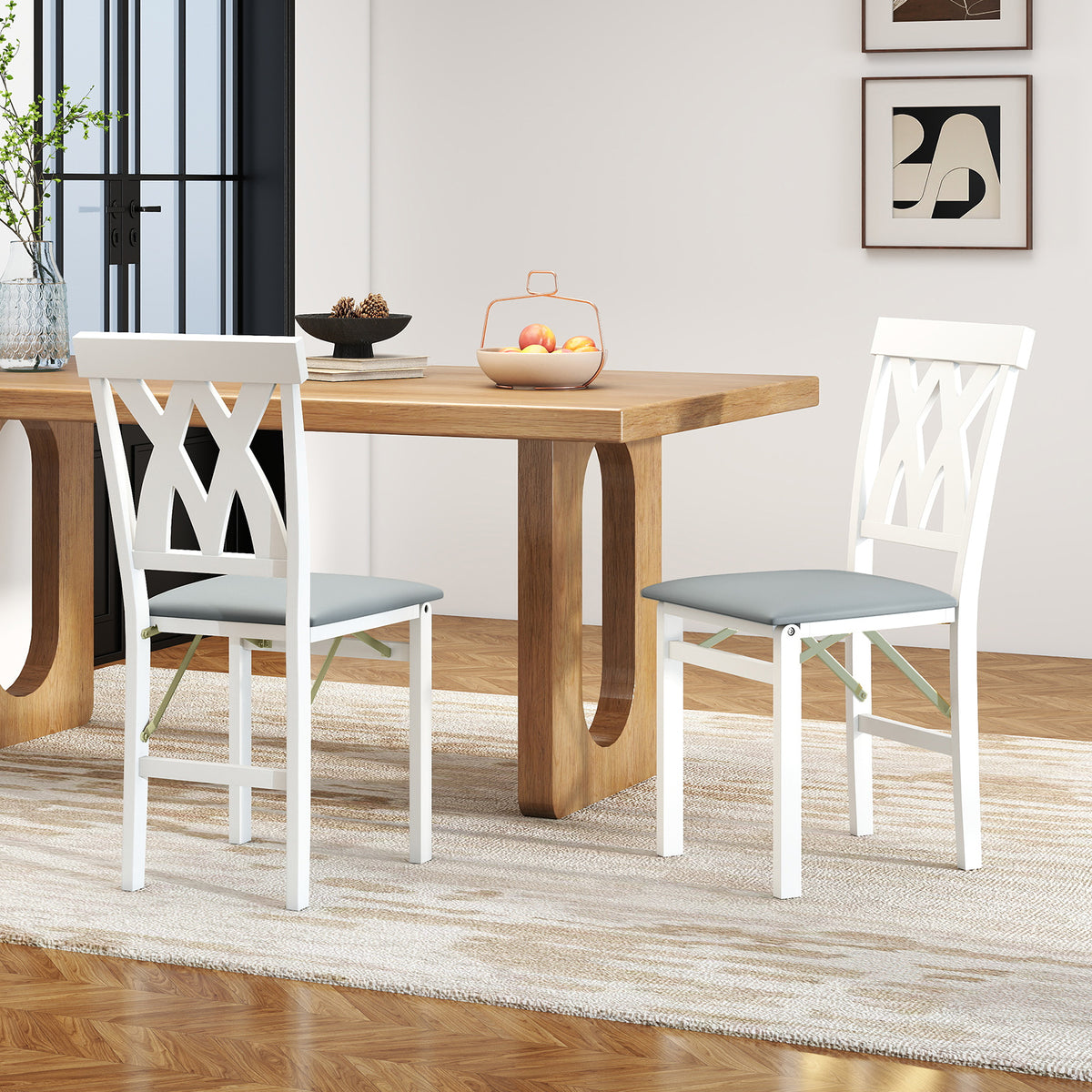 Folding Dining Chair Set of 2 - White