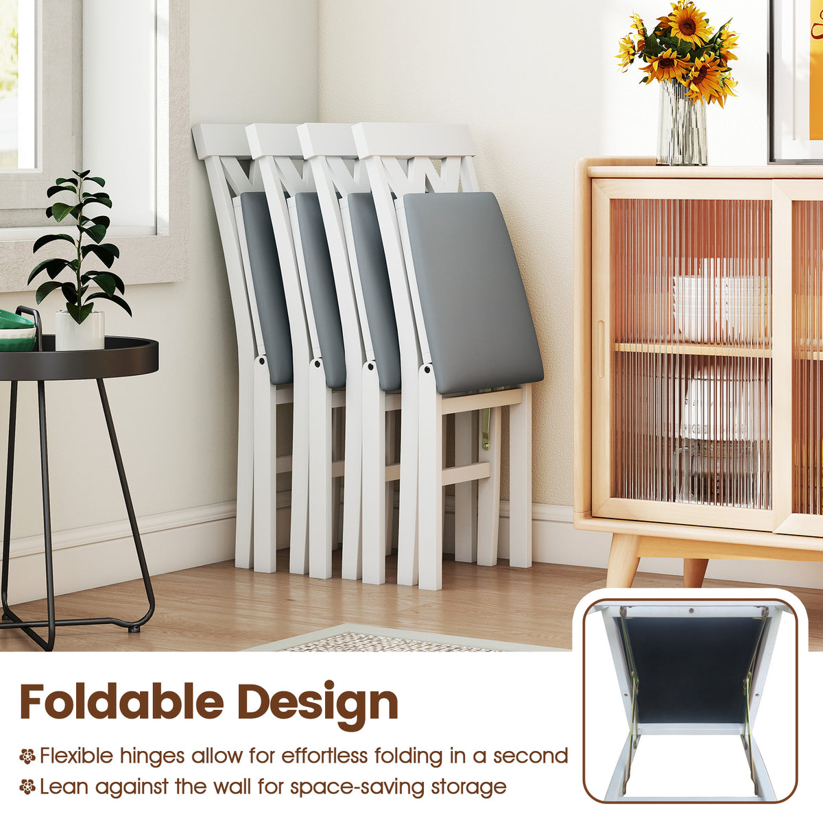 Folding Dining Chair Set of 2 - White