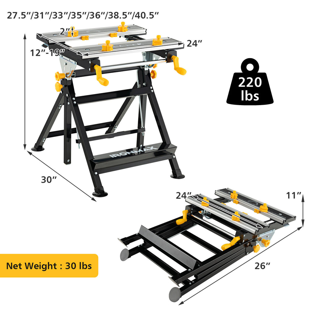 Folding Work Table with Tiltable Platform and 7-level Adjustable