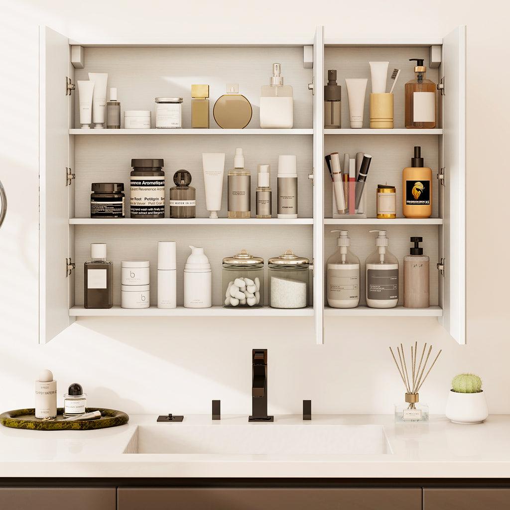 3-Door Mirrored Bathroom Cabinet, Recessed Mount – Frameless