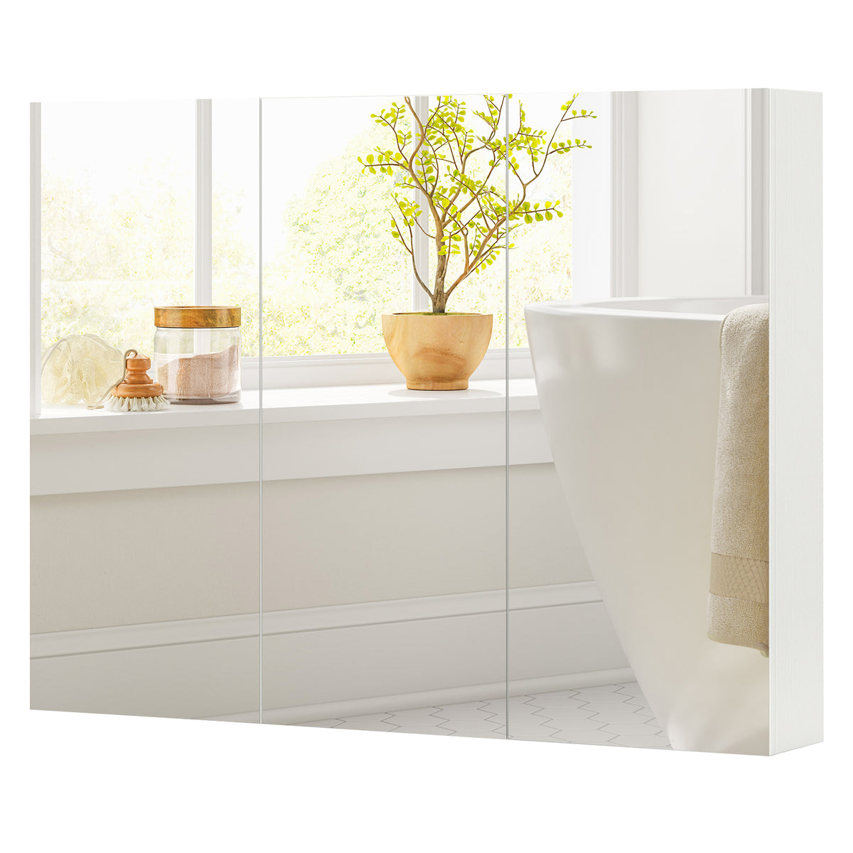 3-Door Mirrored Bathroom Cabinet, Recessed Mount – Frameless