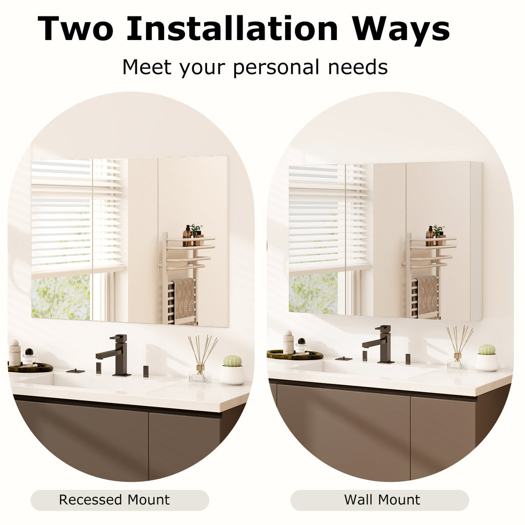 3-Door Mirrored Bathroom Cabinet, Recessed Mount – Frameless