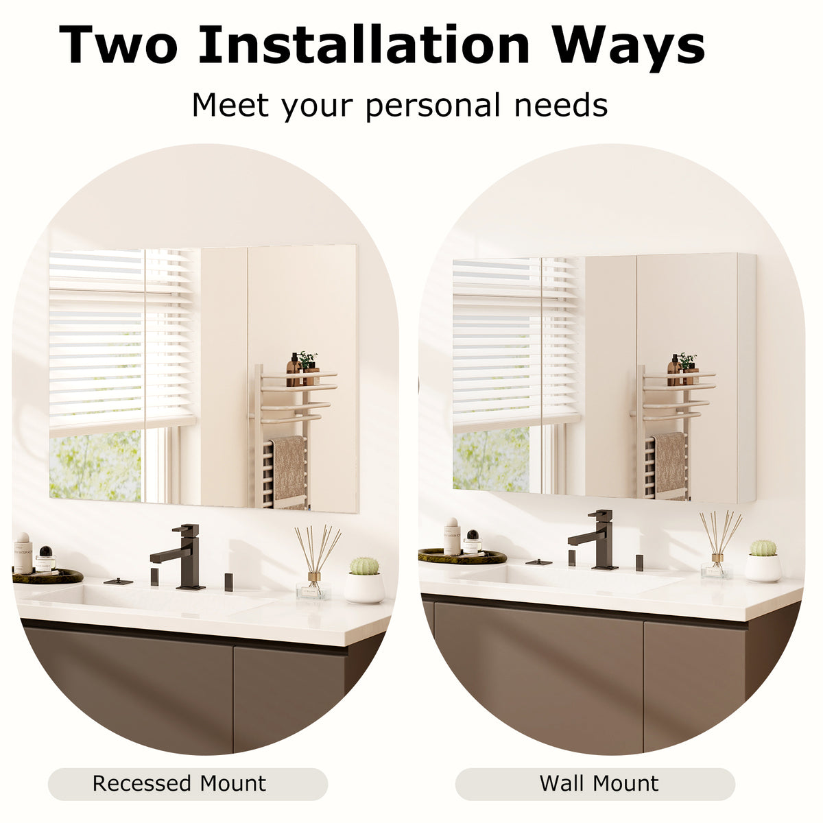 3-Door Mirrored Bathroom Cabinet, Recessed Mount – Frameless