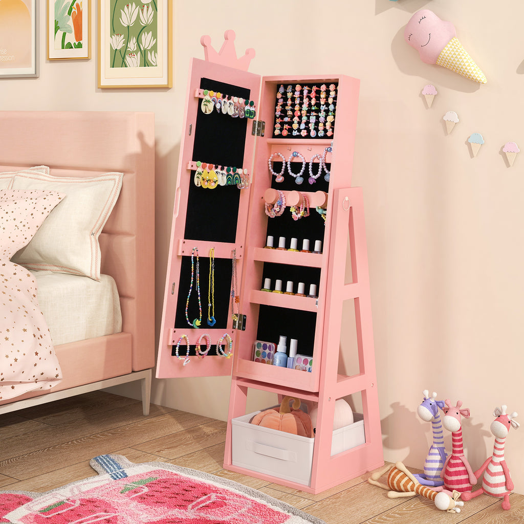 Kids Jewelry Armoire Cabinet with Full-Length Mirror White Crown Variation