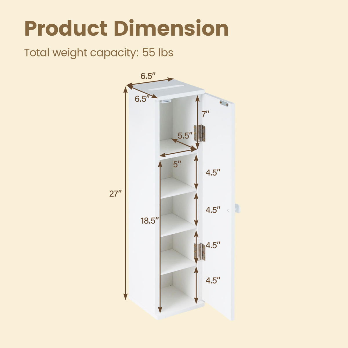 Free Standing Toilet Paper Holder with 4 Shelves and Top Slot for