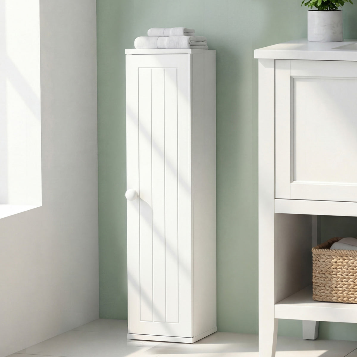 Free Standing Toilet Paper Holder with 4 Shelves and Top Slot for
