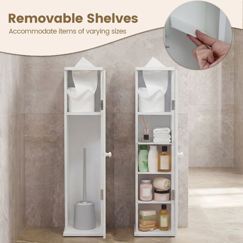 Free Standing Toilet Paper Holder with 4 Shelves and Top Slot for