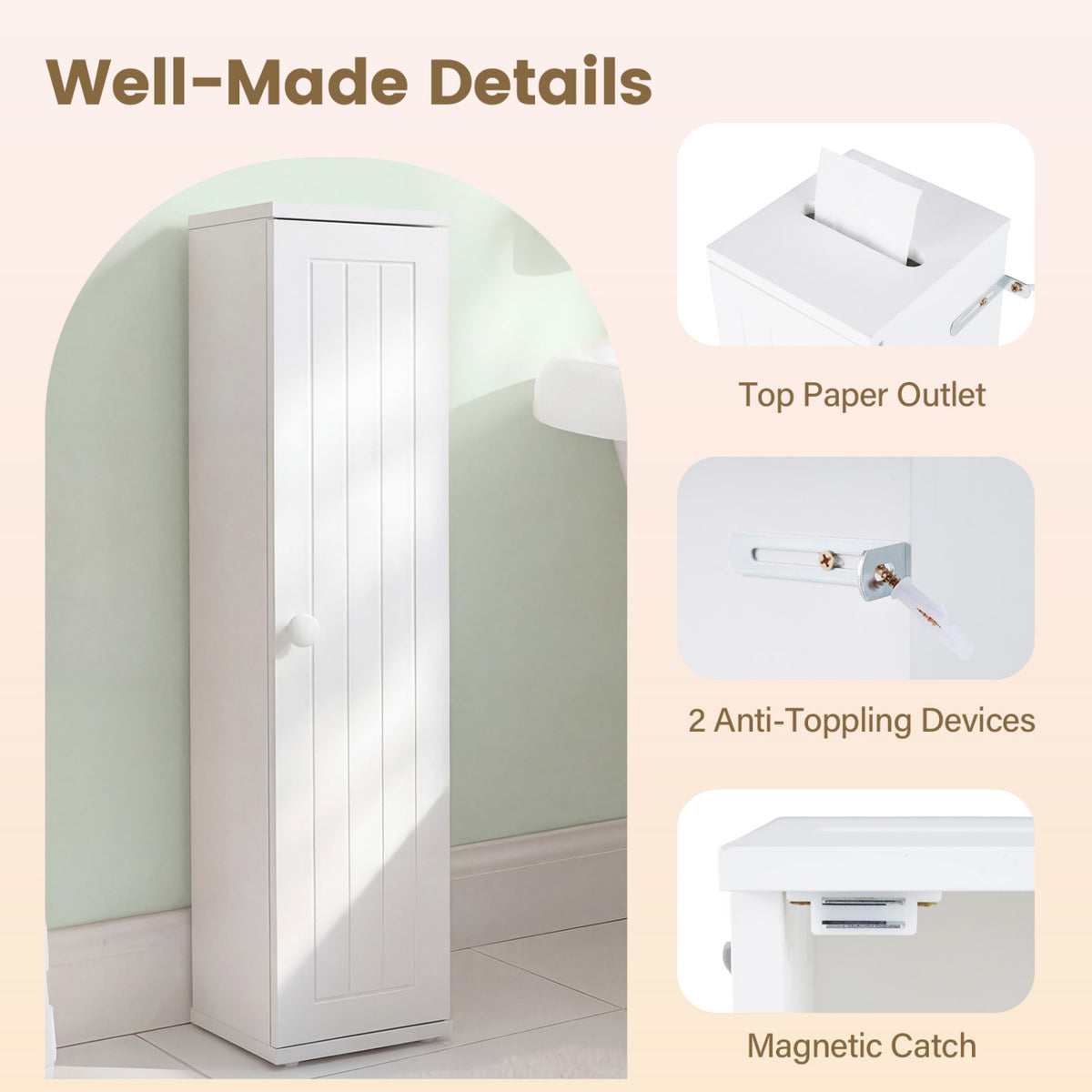 Free Standing Toilet Paper Holder with 4 Shelves and Top Slot for