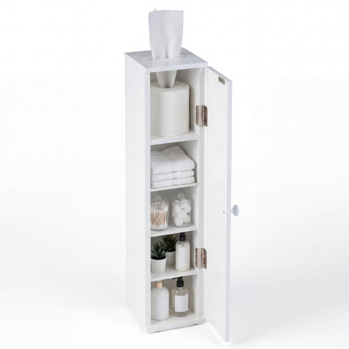 Bathroom Storage Cabinet with Open Shelves and Double Doors