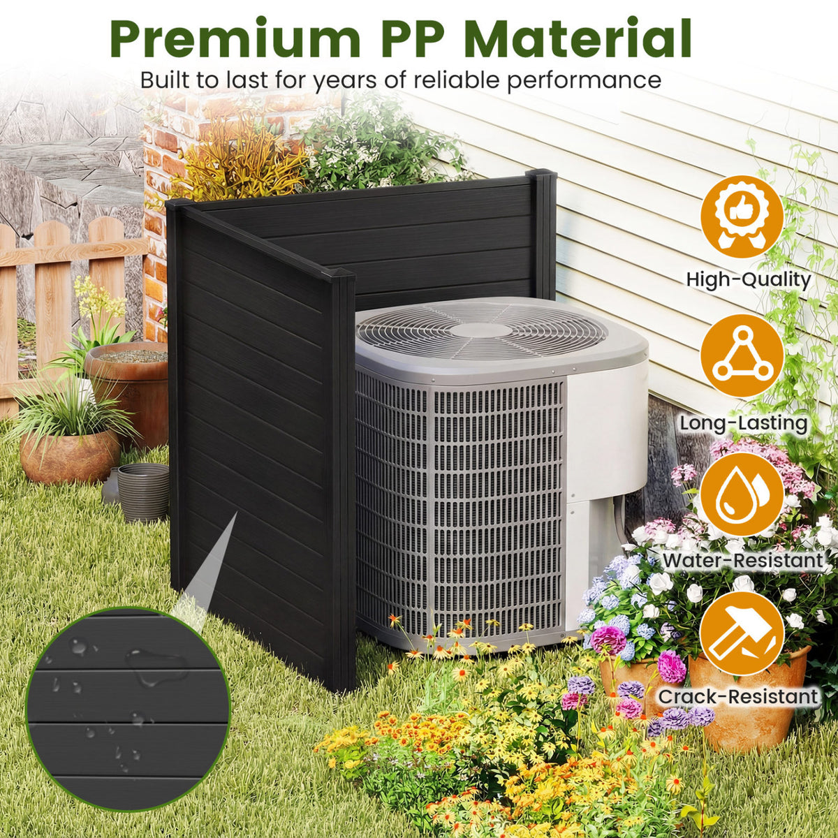 2-Panel Black Air Conditioner Fence 48x48 Inch with Metal Ground Stakes - Freestanding Privacy Barrier