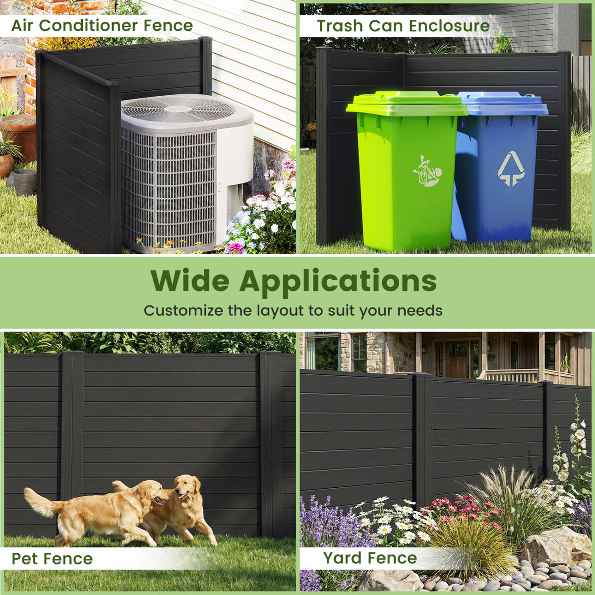 2-Panel Black Air Conditioner Fence 48x48 Inch with Metal Ground Stakes - Freestanding Privacy Barrier