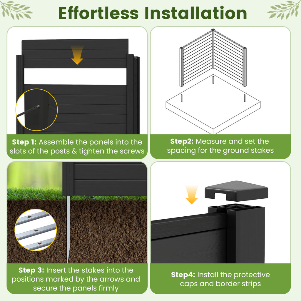 2-Panel Black Air Conditioner Fence 48x48 Inch with Metal Ground Stakes - Freestanding Privacy Barrier