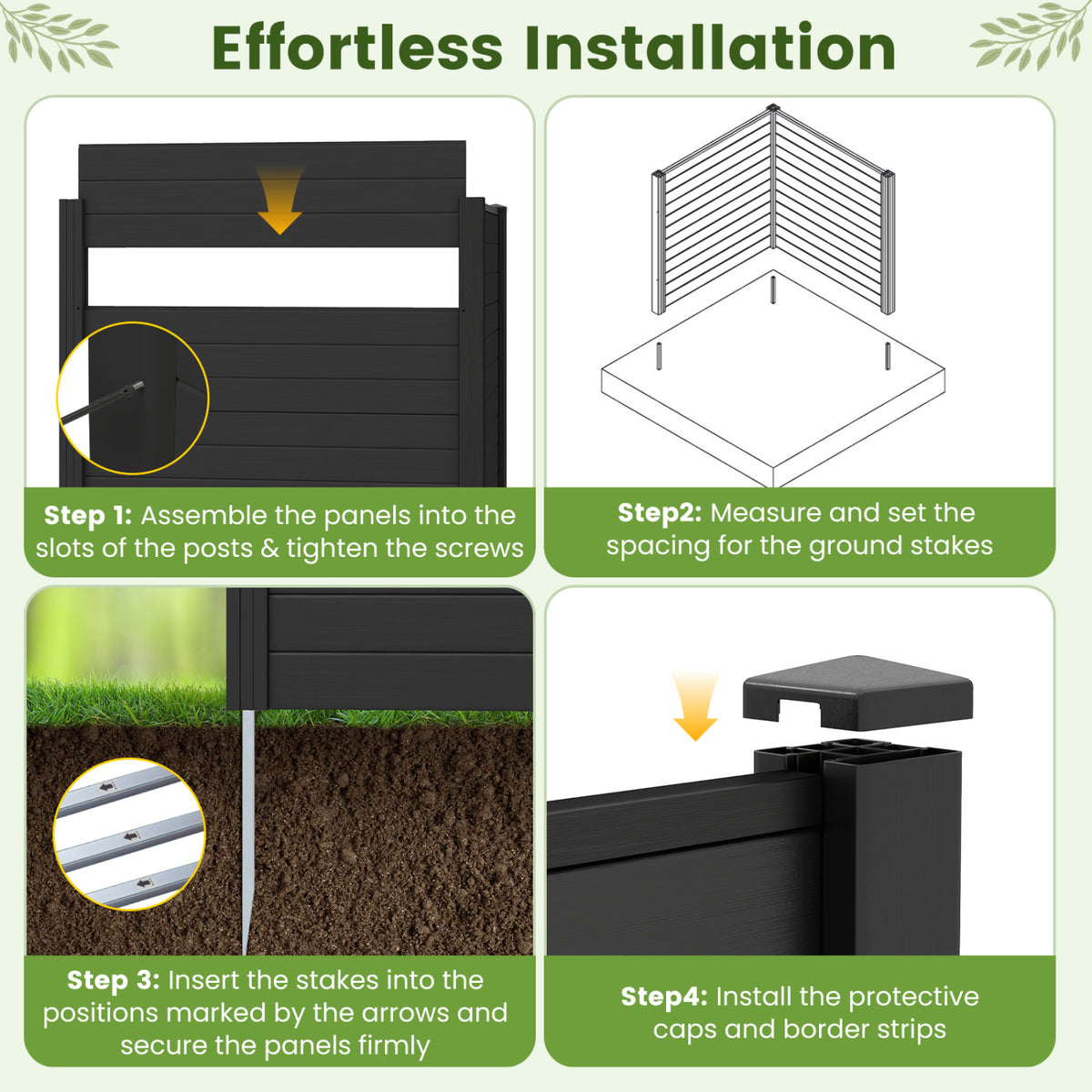 2-Panel Black Air Conditioner Fence 48x48 Inch with Metal Ground Stakes - Freestanding Privacy Barrier
