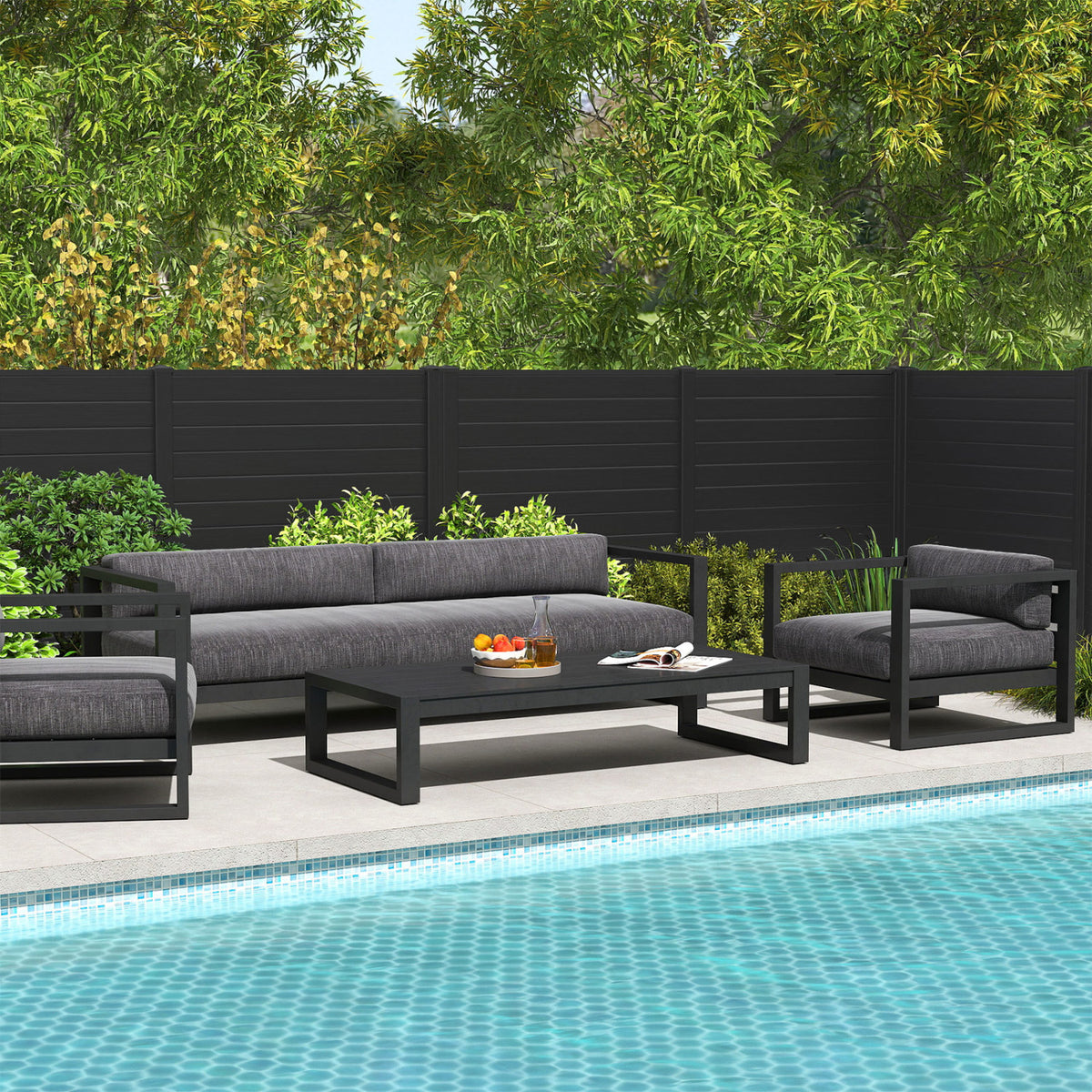 2-Panel Black Air Conditioner Fence 48x48 Inch with Metal Ground Stakes - Freestanding Privacy Barrier