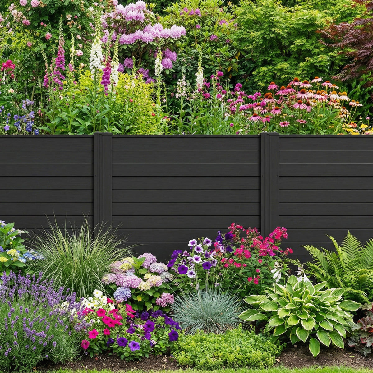 2-Panel Black Air Conditioner Fence 48x48 Inch with Metal Ground Stakes - Freestanding Privacy Barrier