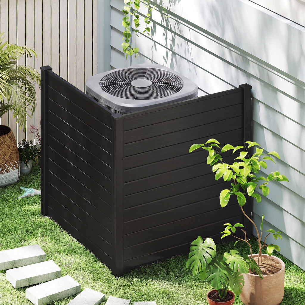 2-Panel 48x48 Inch Air Conditioner Fence with Metal Ground Stakes - Brown