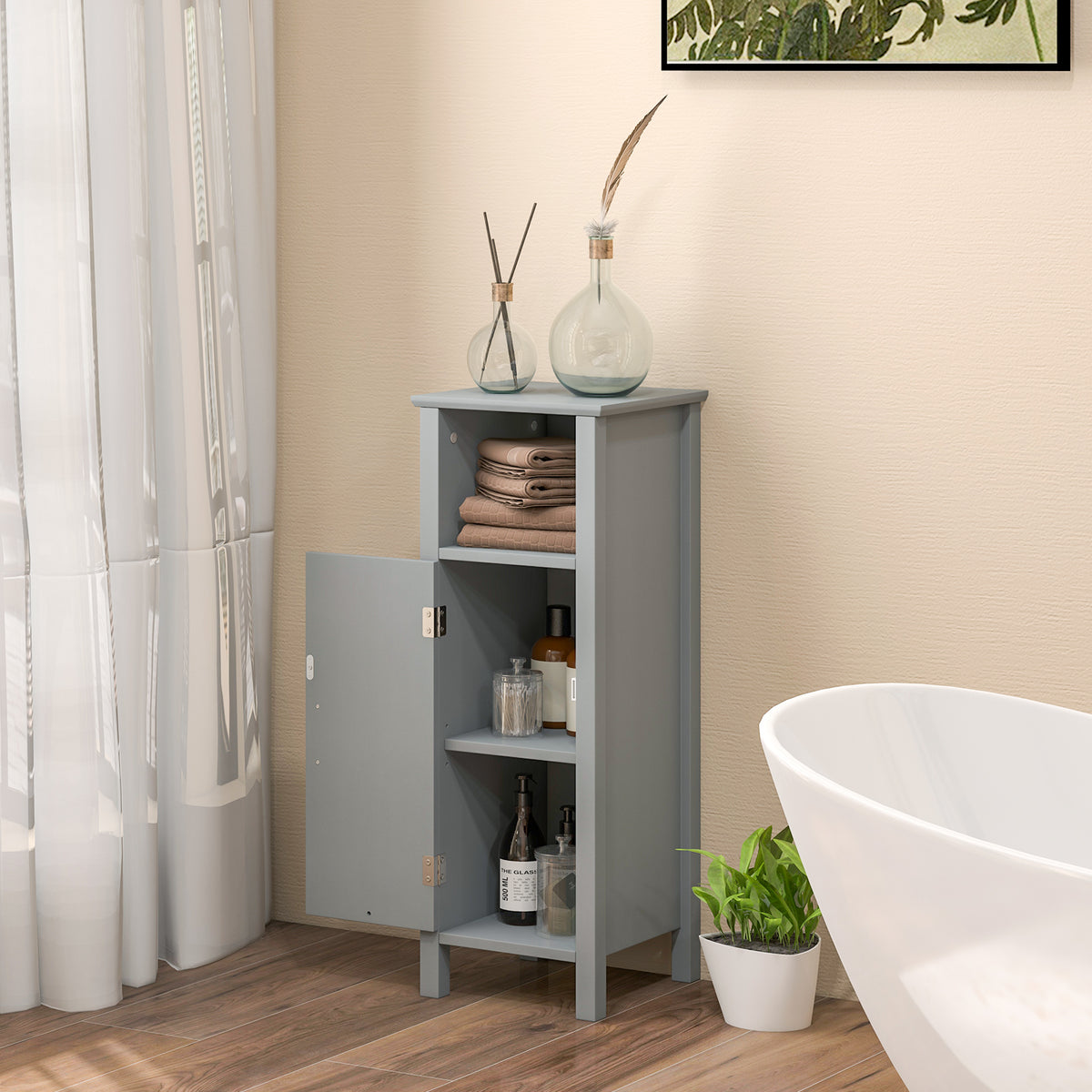 Bathroom Storage Cabinet with Open Compartment, White