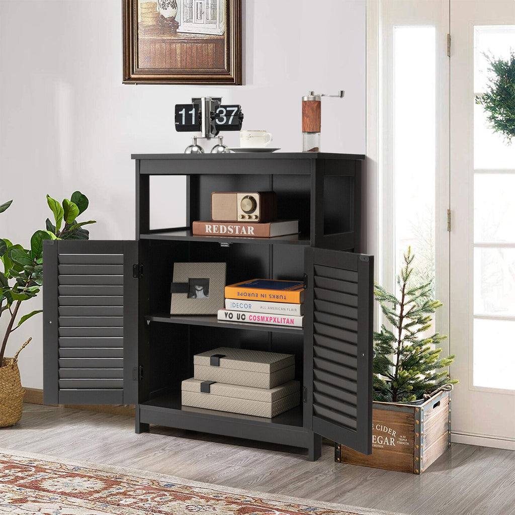 Wood Freestanding Bathroom Storage Cabinet with Double Shutter Door
