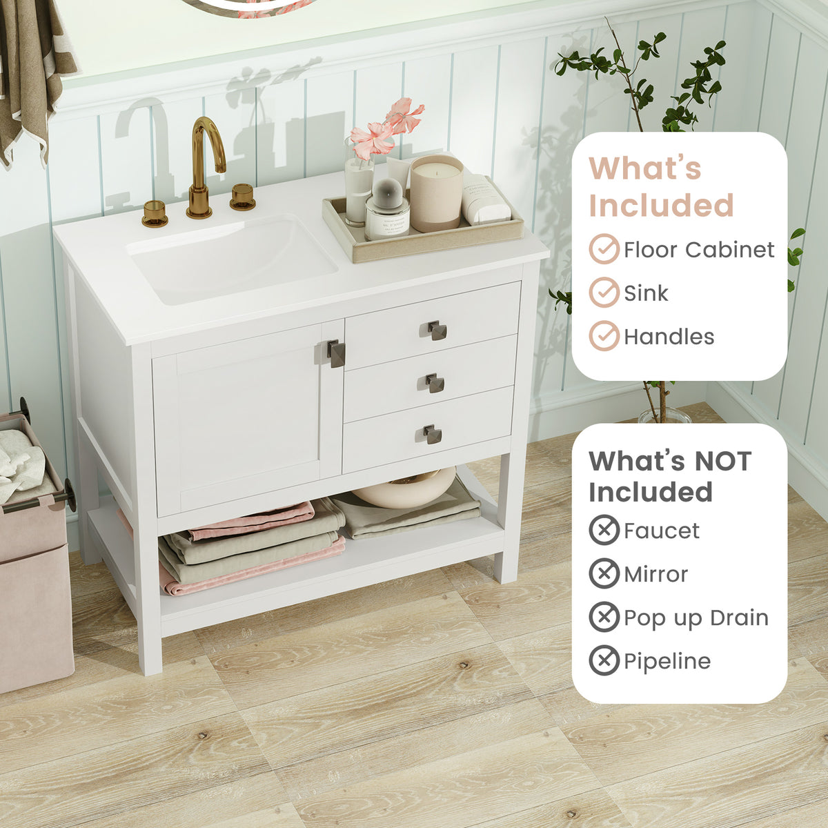 Freestanding Bathroom Vanity Unit with Basin Floor Storage Cabinet