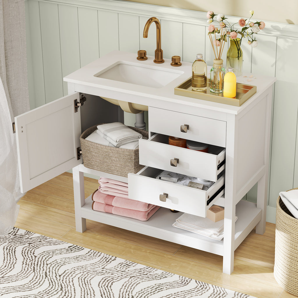 Freestanding Bathroom Vanity Unit with Basin Floor Storage Cabinet