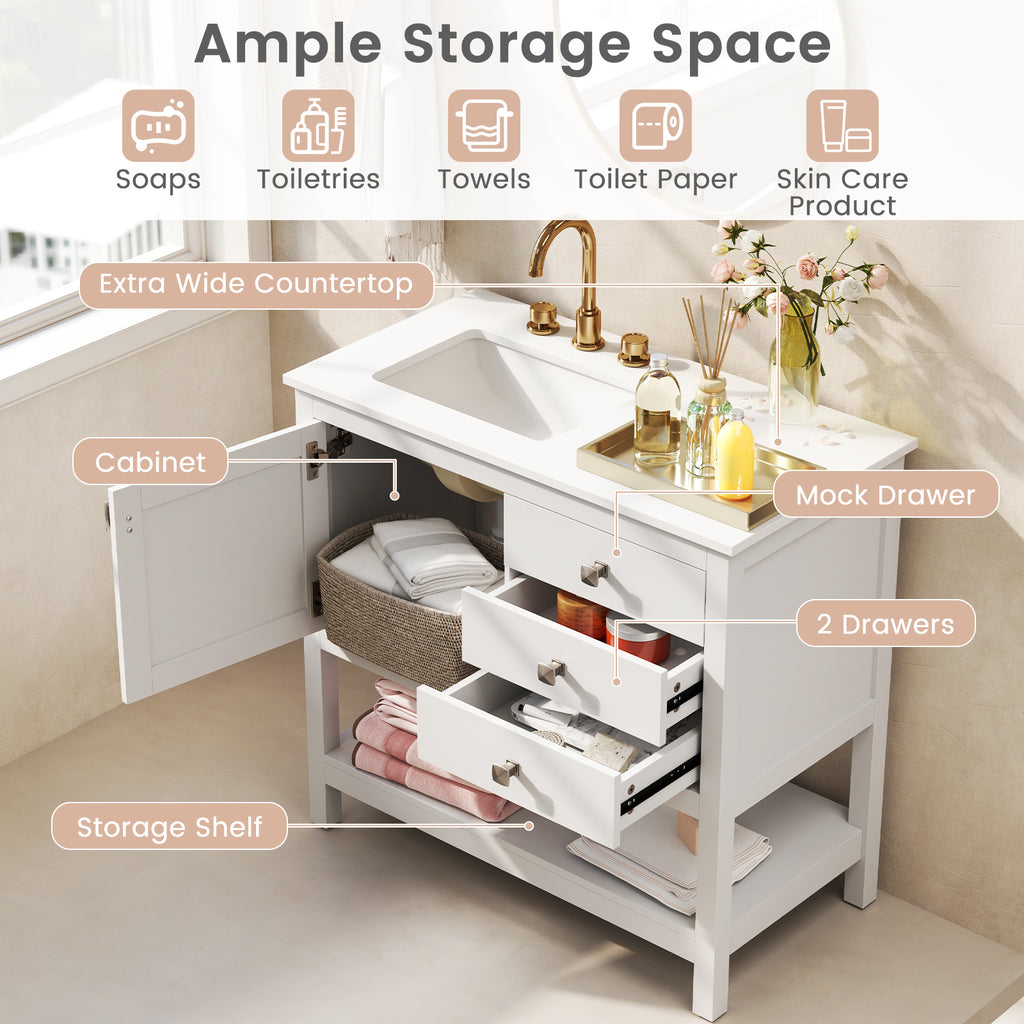 Freestanding Bathroom Vanity Unit with Basin Floor Storage Cabinet
