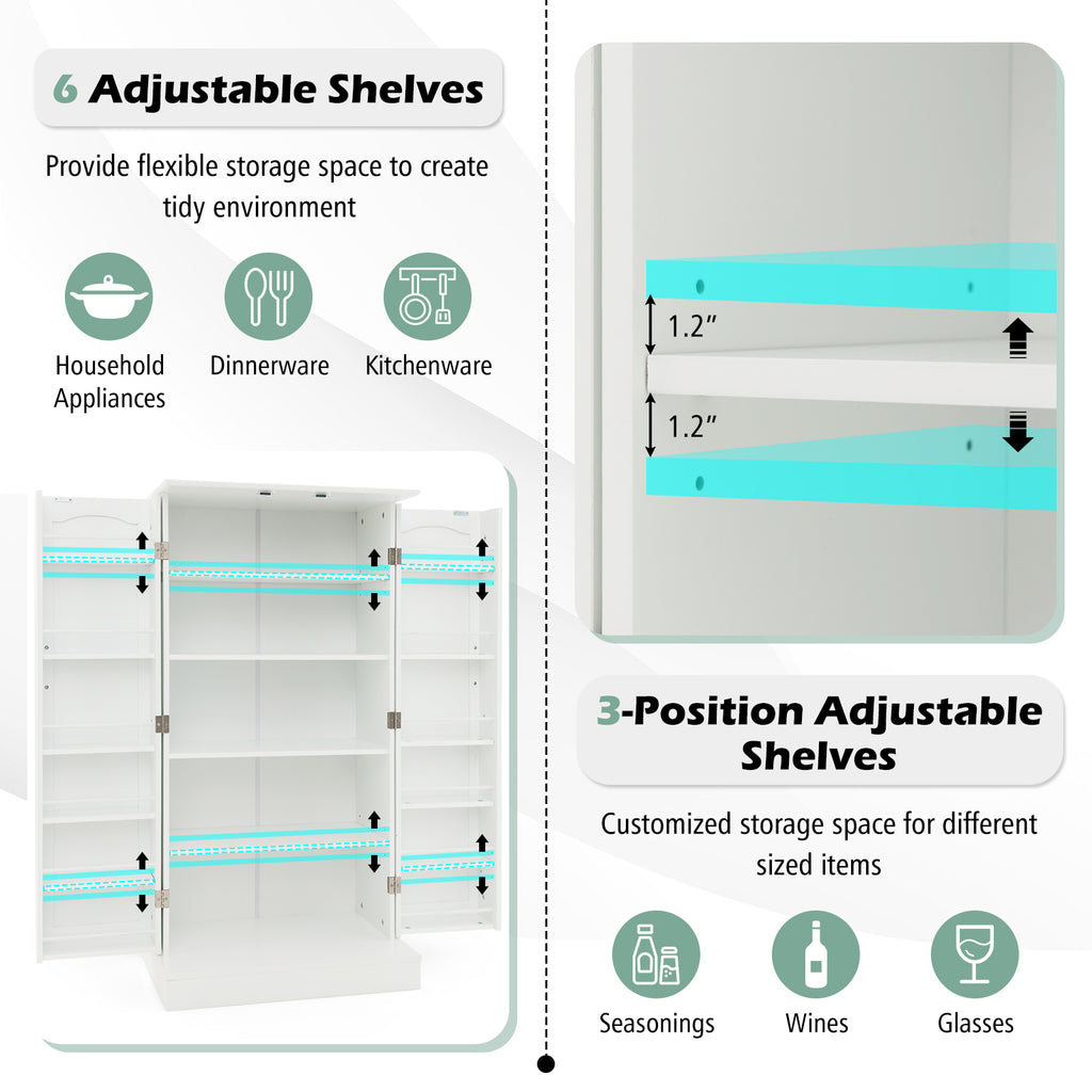 White Sideboard Buffet Cabinet with 2 Doors & Anti-Tipping