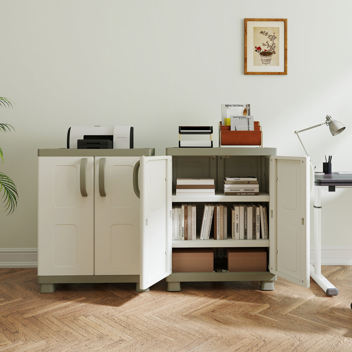 Freestanding Buffet Cabinet Sideboard with 2 Doors & Adjustable Shelves – Beige