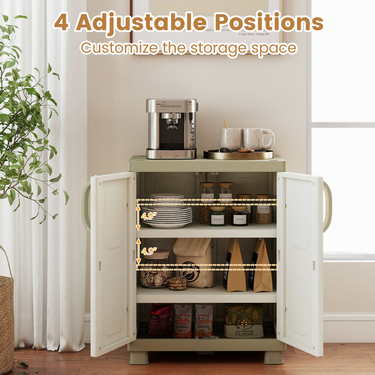 Freestanding Buffet Cabinet Sideboard with 2 Doors & Adjustable Shelves – Beige
