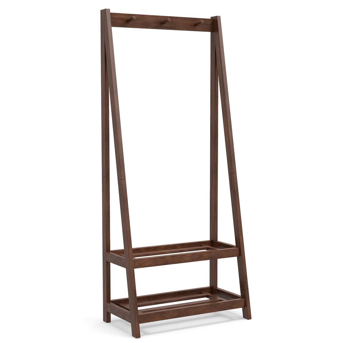 Freestanding Clothes Rack with 3 Hooks and 2 Shelves