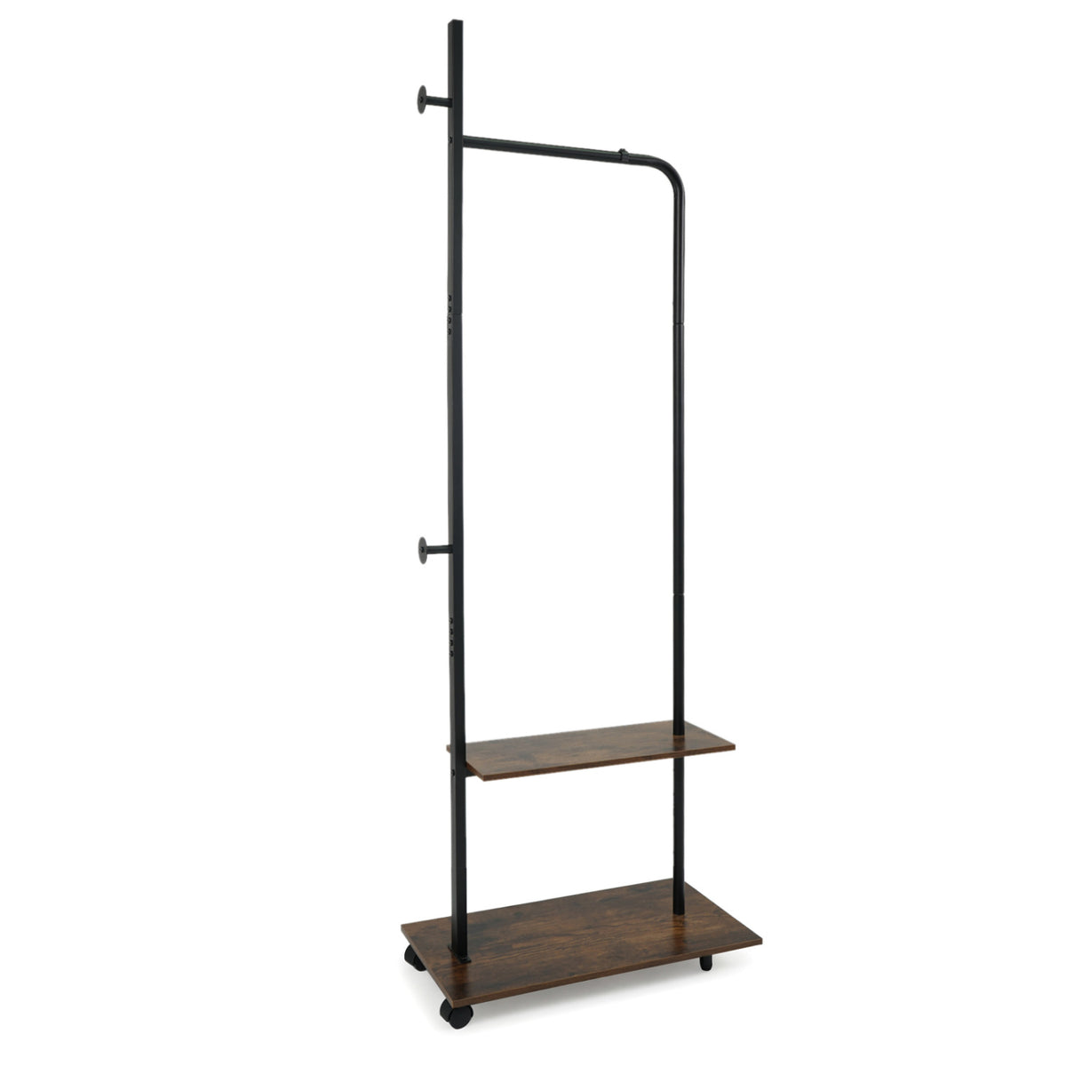 Freestanding Clothing Rack with Wheels & Shelves, Rustic Brown
