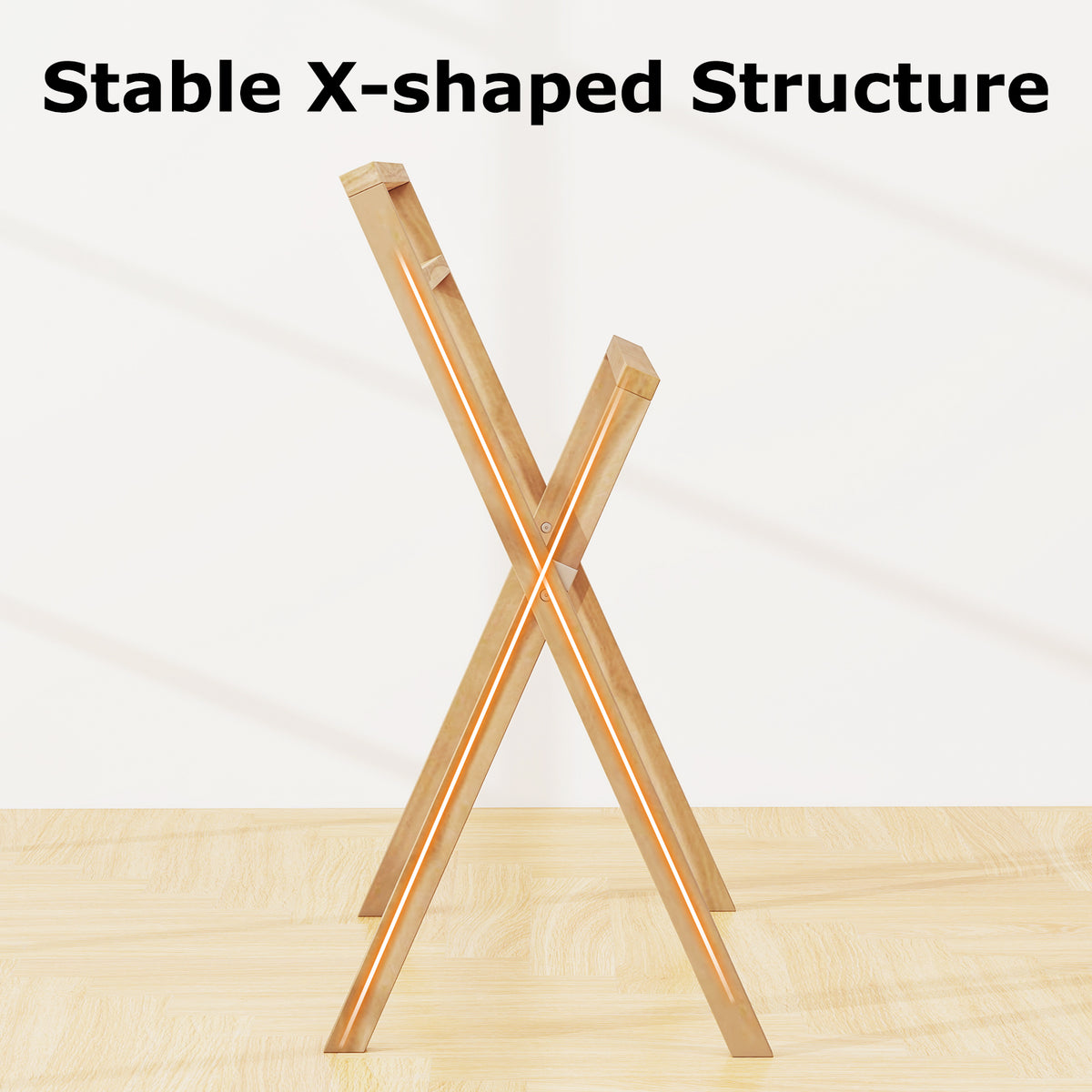 Freestanding Foldable Teak Wood Towel Rack with 3 Hanging Crossbars