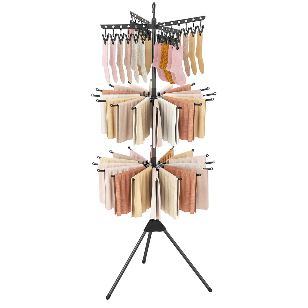 3-Tier Clothes Drying Rack with 24 Clips - Detachable Top, Black