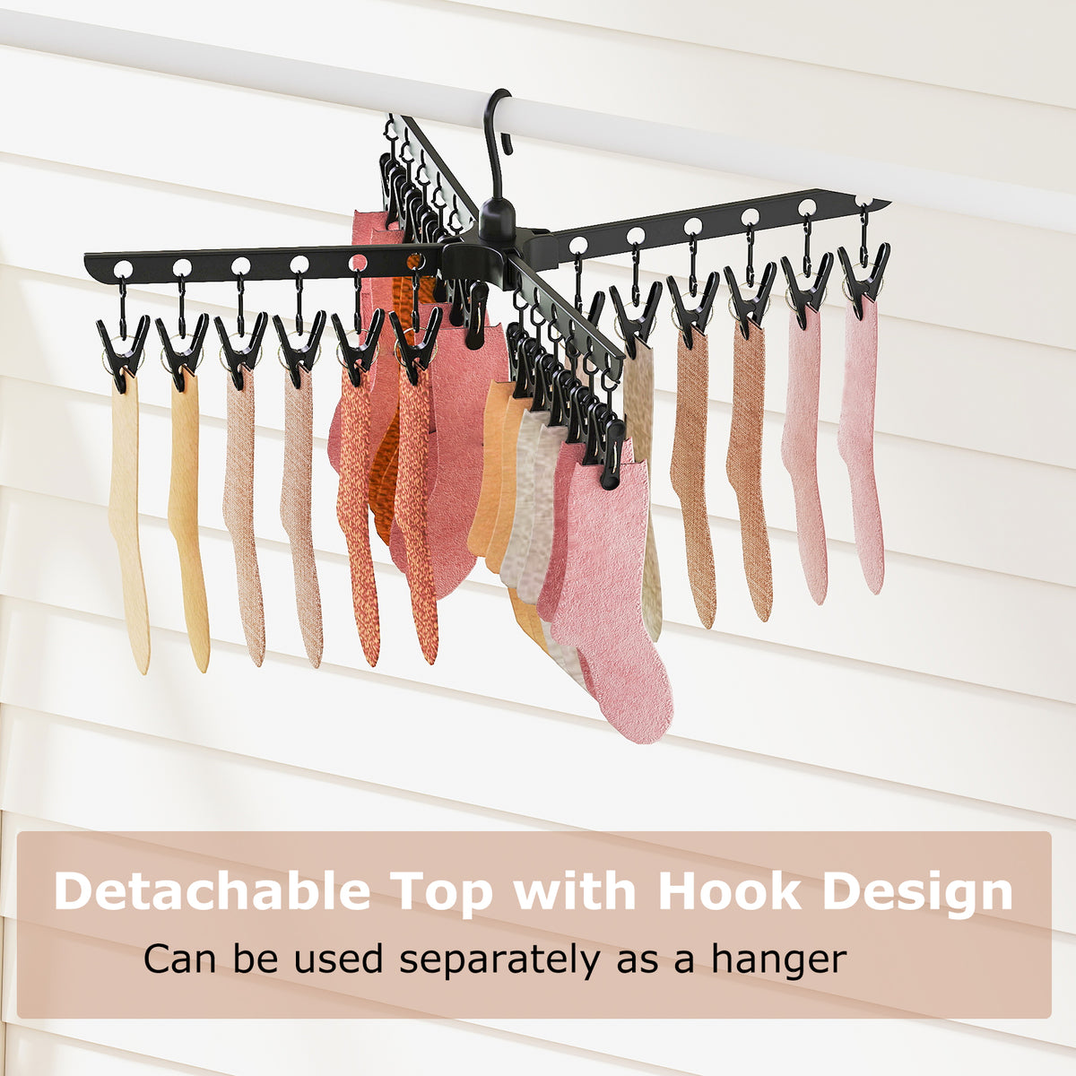 3-Tier Clothes Drying Rack with 24 Clips - Detachable Top, Black