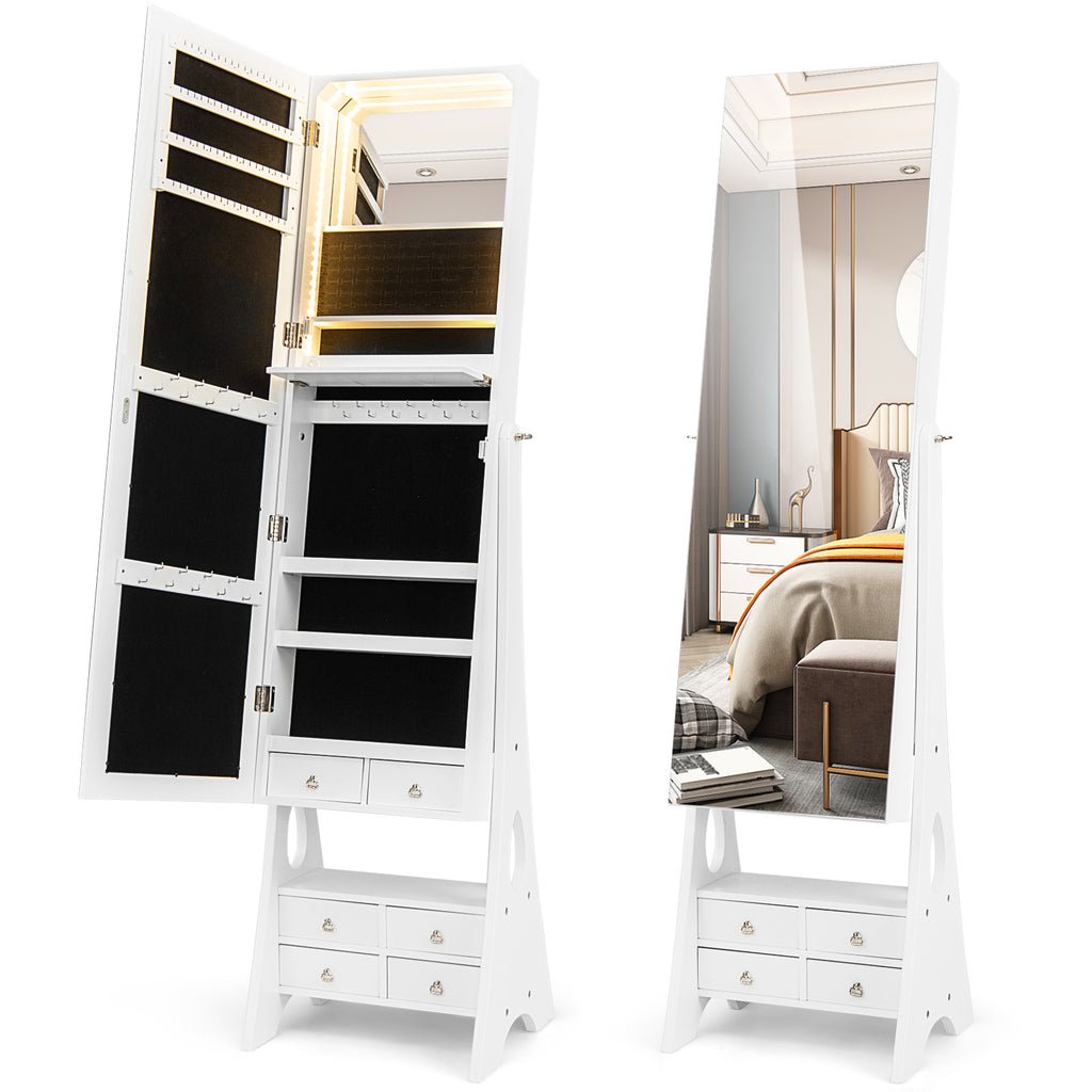 LED Jewelry Armoire with Mirror & Drawers – White