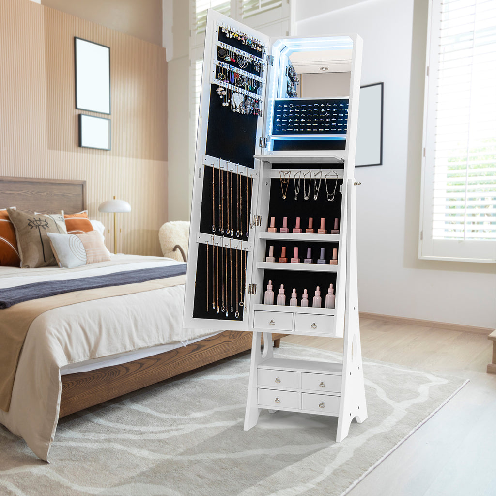 LED Jewelry Armoire with Mirror & Drawers – White