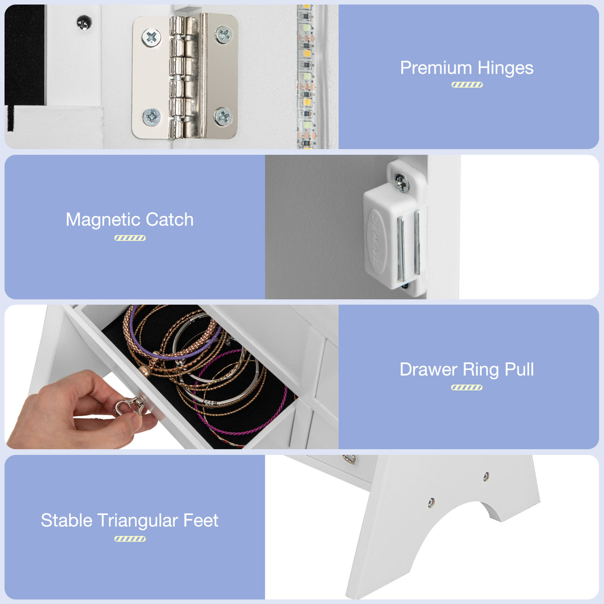 LED Jewelry Armoire with Mirror & Drawers – White