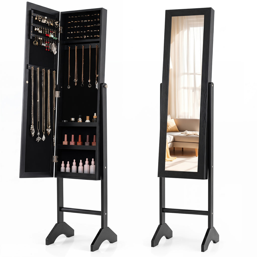 Freestanding Jewelry Armoire with Mirror - White