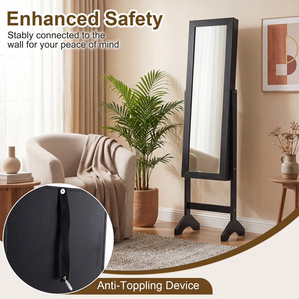 Freestanding Jewelry Armoire with Mirror - Black