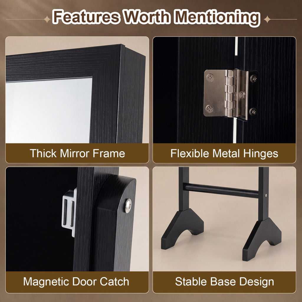 Freestanding Jewelry Armoire with Mirror - Black