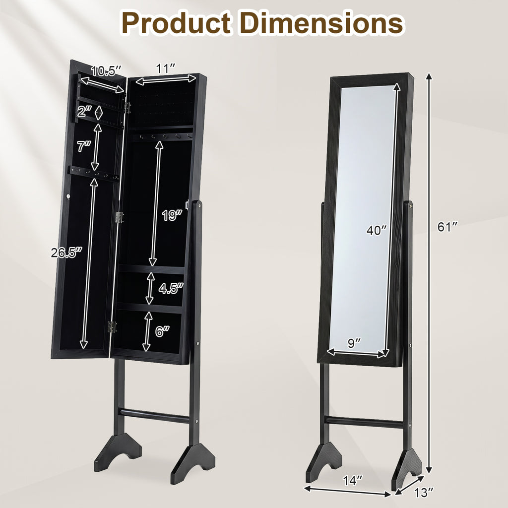 Freestanding Jewelry Armoire with Mirror - Black