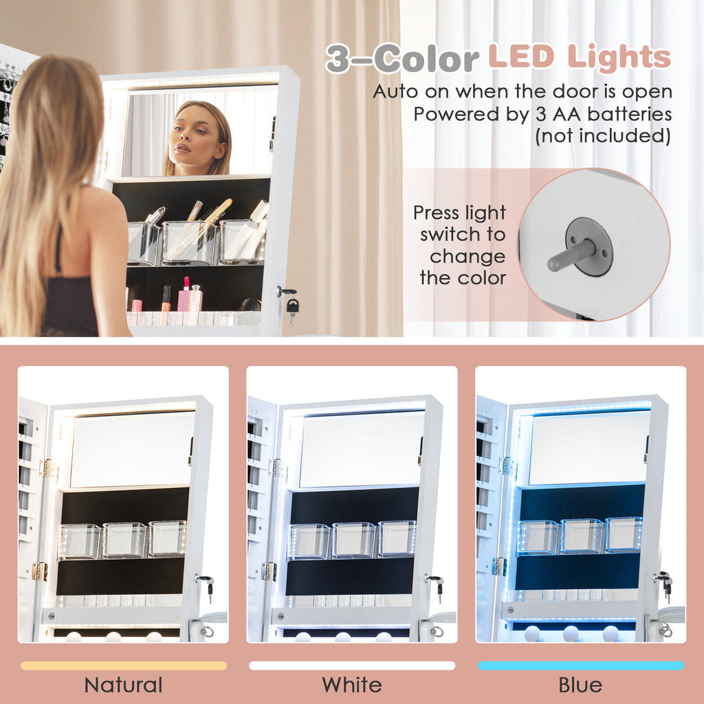 Freestanding Jewelry Cabinet with Full Length Mirror - White