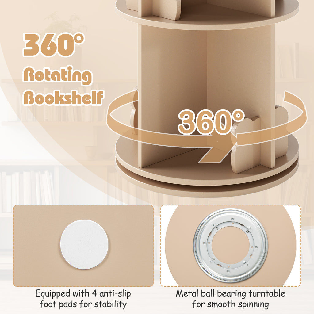 Kids Rotating Bookshelf Storage Rack with Bear Baffles - Coffee Variation