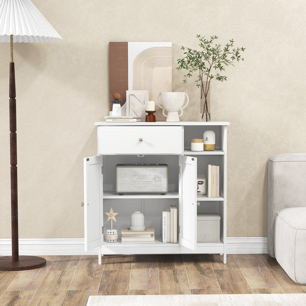 Bathroom Floor Cabinet with Drawer & Open Compartments, White, 31.5 Inch H