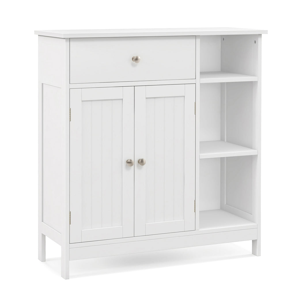 Bathroom Floor Cabinet with Drawer & Open Compartments, White, 31.5 Inch H