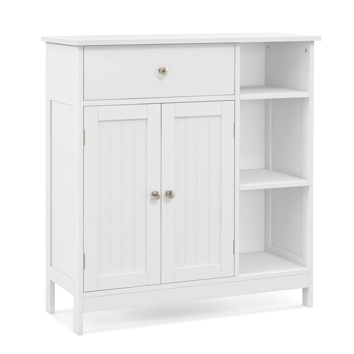 Bathroom Floor Cabinet with Drawer & Open Compartments, White, 31.5 Inch H