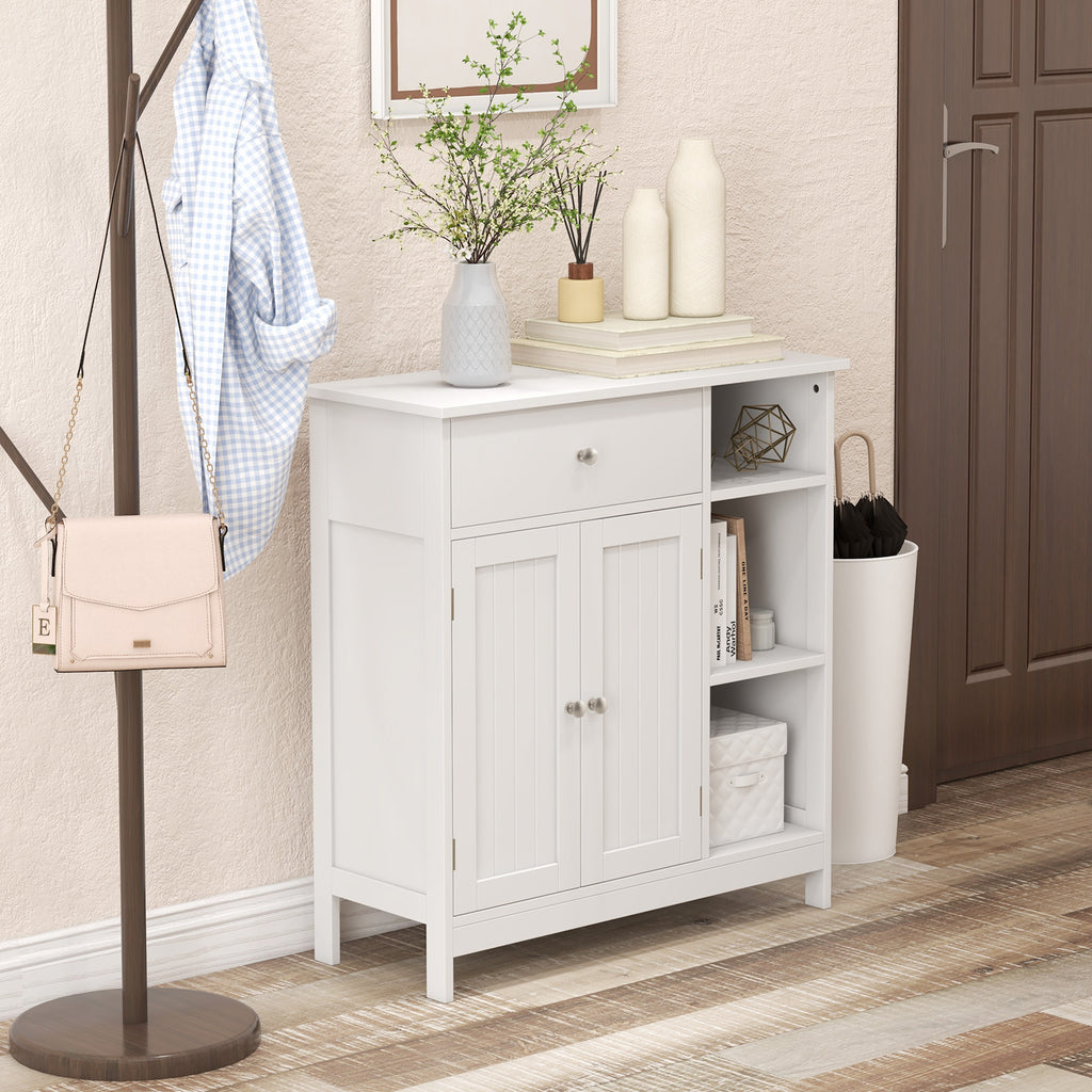 Bathroom Floor Cabinet with Drawer & Open Compartments, White, 31.5 Inch H