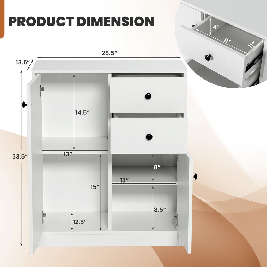 2-Door Kitchen Sideboard with Adjustable Shelves - White